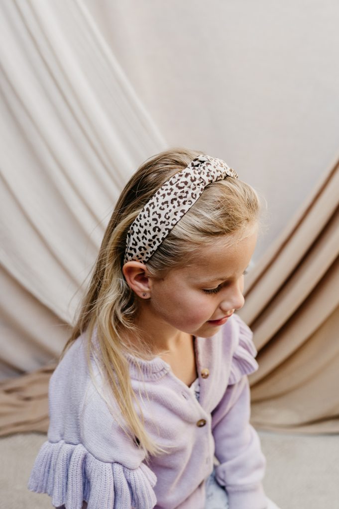Diadeem knoop haarband luipaard beige