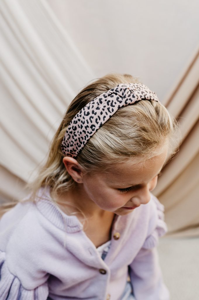 Diadeem knoop haarband luipaard roze