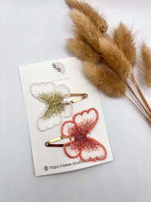 Haarspeldje vlinder. Zilver of goud. Roze of wit. Alligator of klikklak.