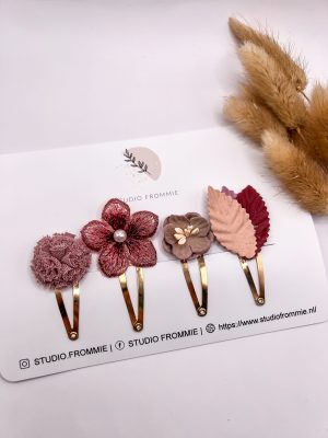 Setje haarspeldjes Fall. Zilver of goud. Klikklak. Bloemen en bladeren. Herfst